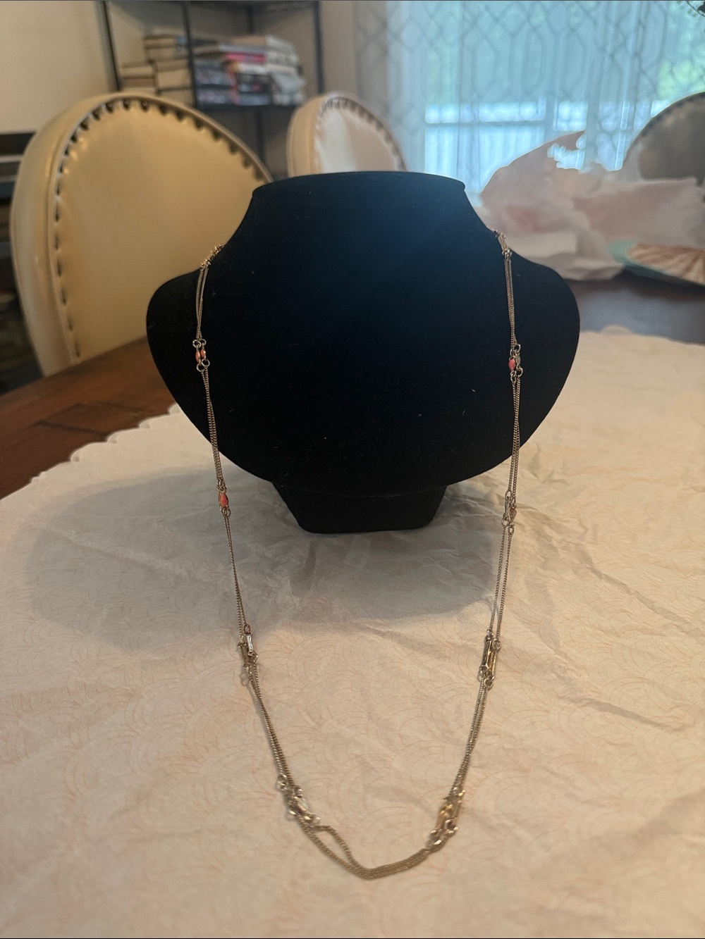 Delicate Long gold Necklace with orange Accents